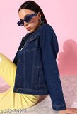 Trendy 2023 denim women's jacket with Korean design, solid navy blue color, short sleeves, made in India