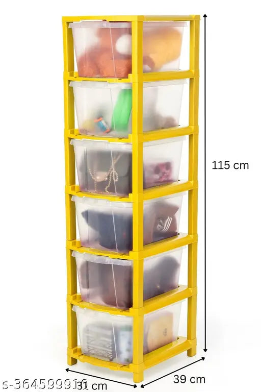 Transparent yellow 6xL plastic drawer organizer for school, office, hospital, parlour, home, kitchen, bedroom, bathroom. Suitable for various storage needs