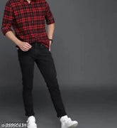 Men's light wash denim jeans, plain black with solid pattern. Size 32 (waist 30in, length 37in), good cotton, clean look. Made in India