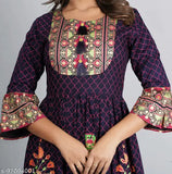 Blue printed rayon kurtis with three-quarter sleeves by Maira Fashion, India