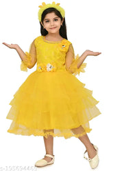 Three-quarter sleeve net frocks for kids, solid pattern in various sizes (2-3yrs, 3-4yrs, 4-5yrs, 5-6yrs, 6-7yrs, 7-8yrs), made in India