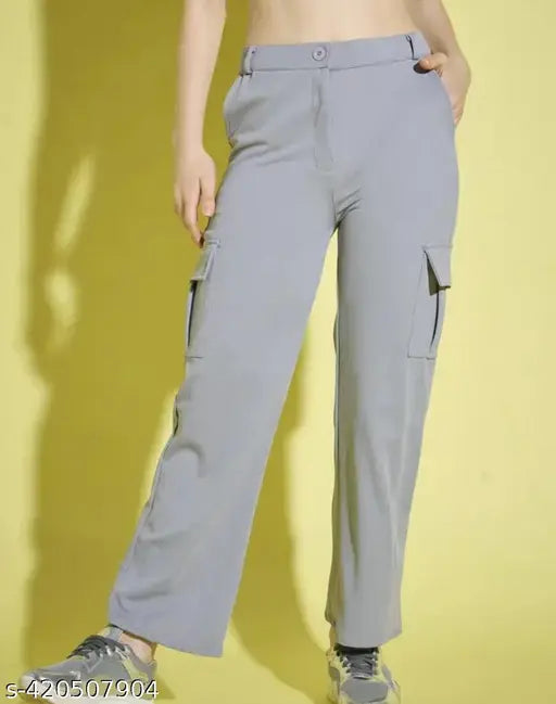 Grey cotton blend cargo trousers for girls, perfect gift for loved ones - elegant fit, flaunt your style