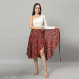 Maroon printed crepe midi Jaipuri wrap skirt for women, versatile for casual and office wear