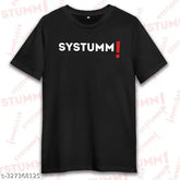 Black cotton t-shirt with SYSTUMM graphic print, short sleeves, round neck, regular fit for men's casual wear