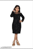 Embellished flax one-piece frock with long sleeves, presented by Wazix Clothing, made in India (4-5 years, bust size 24in)