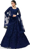 Embellished net lehenga set in nblue color, semi-stitched with 42in waist and 44in length, perfect for festivals or weddings