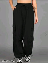 Solid polyester lycra joggers for women, featuring practical side pockets - India-made athletic wear
