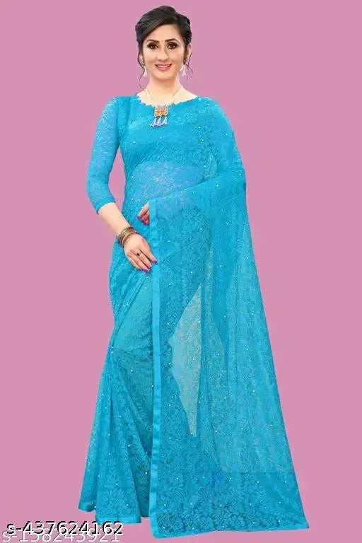 Embellished net saree with running blouse, single free size, Indian origin
