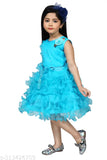 Elegant embroidered blue net dress for girls, sleeveless and trendy