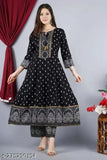 Women's Rayon Printed Anarkali Kurta Set with Palazzos and Dupatta, vibrant pattern on display