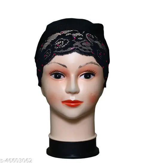 Black net daily wear Muslim under-hijab cap - Kashvi Drishya cotton hijab cap with checked pattern, suitable for all hijaabs and abayas