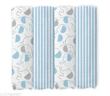 Organic cotton muslin double head elephant blue stripe swaddles for newborns (set of 4), multipurpose use as blanket, burp cloth, play mat, and nursing cover