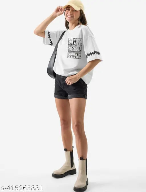 Oversized printed cotton T-shirt for women, best quality, made in India