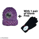 Blue wool cap for women with high-quality gloves, self-designed in vibrant shades
