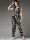 Attractive women's cotton kurta sets with printed net palazzos, sleeveless style - India