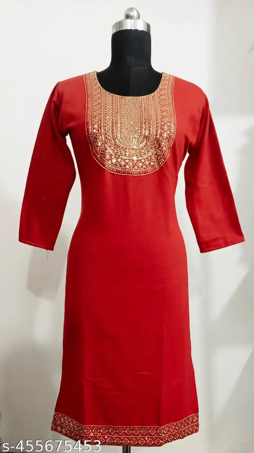 Women's party wear wool kurta set with palazzos, solid color, three-quarter sleeves