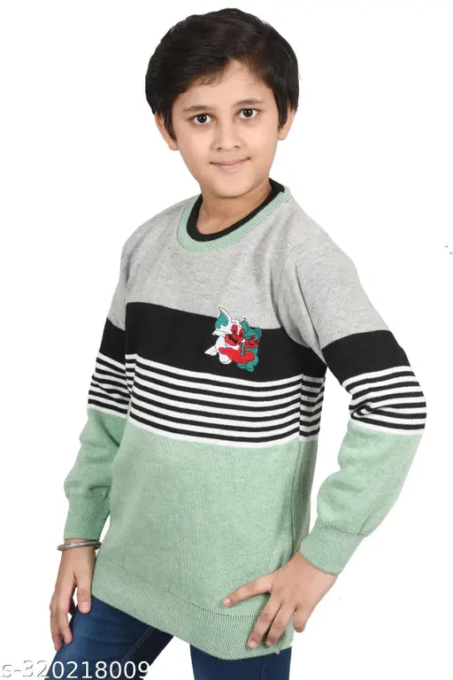 Multicolor wool sweater for kids, colorblocked design, round neck pullover with long sleeves, BLUSHH Collection
