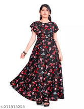 Girl's printed polyester fit and flare gown, ankle length, short sleeves, rose flower pattern, high quality party wear