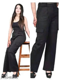 Brown cotton lycra solid pant for women, size 32 (waist 32in, length 37in), Indian-made