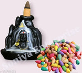 Black Polyresin Adi Shankara Incense Burner with Backflow Smoke Fountain & 10 Cones, decorative Lord Shiva showpiece (10cm height)