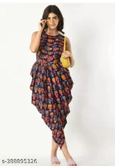 Indian crepe, colorblocked dhoti-style jumpsuit for women - trendy, comfortable daily wear