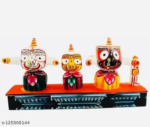 Marble handicraft Jagannath Balabhadra and Devi Shubhadra idols, Indian gods for car or home decoration, large size (22x11x1 cm)