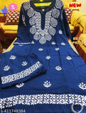 Embroidered rayon Chickankari kurta and palazzo set, three-quarter sleeves, Indian traditional embroidered clothing on display