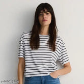 Striped net cotton crop top t-shirt, cozy style for all seasons - women & girls, sustainable eco-friendly fashion