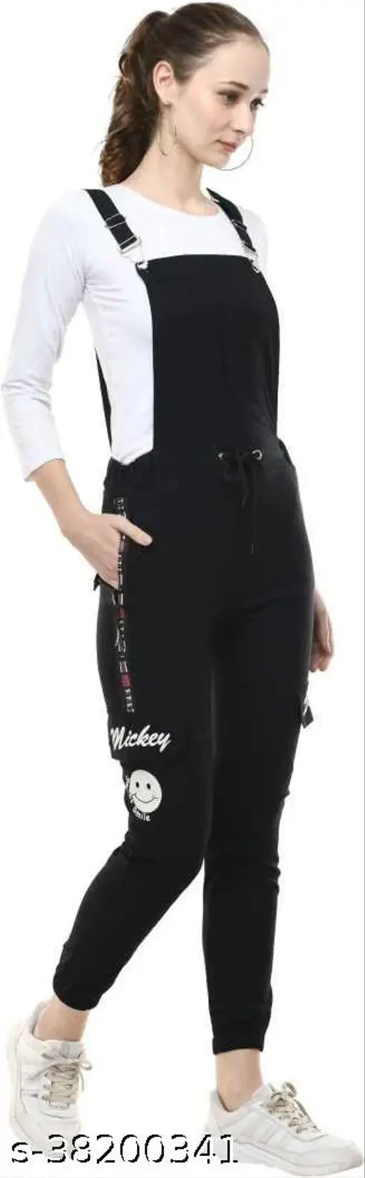 Comfy black cotton blend sleeveless jumpsuit for women, size S28, M30, L32, XL34. Fashionable full length printed style from India