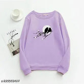 Purple cotton-blend long sleeve printed t-shirt for women and girls, comfortable party wear suitable for all seasons