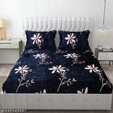 Velvet winter collection, elastic-fitted king size woolen bedsheet with 2 pillow covers - botanical print, fits up to 8 inches mattress (72*78 inches)
