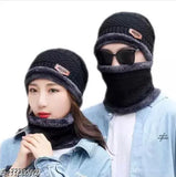 Black woolen balaclava cap with neck warmer combo. Soft, ultra-soft unisex winter beanie plus muffler scarf - ideal for cold weather fashion