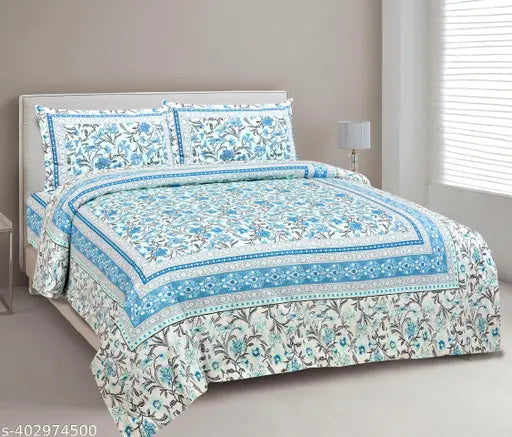 Shubastik 240 TC pure cotton king-size bedsheet with 2 pillow covers (90 x 108 inch), floral print on display