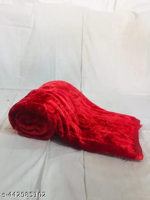 Red wool comforter, polycotton fabric, floral pattern, ideal for heavy winter use, thandi ka kambal on display