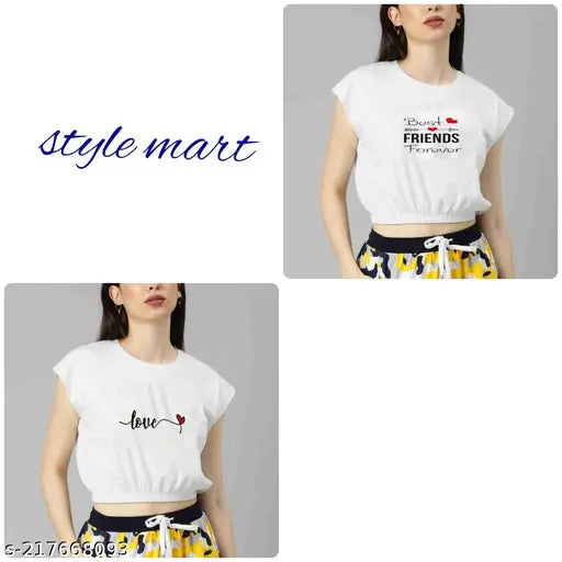 Premium cotton blend printed short sleeve crop tops for women, India-origin style