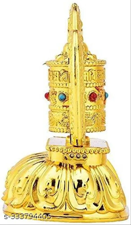 Gold-plated solar rotating Tibetan prayer wheel, 12cm, modern art for cars & offices, positive energy emitter, plastic, Indian origin
