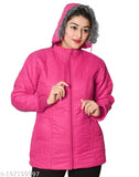 PINK nylon quilted hoody jacket for women, warm and cozy with pockets, ideal for winter wear