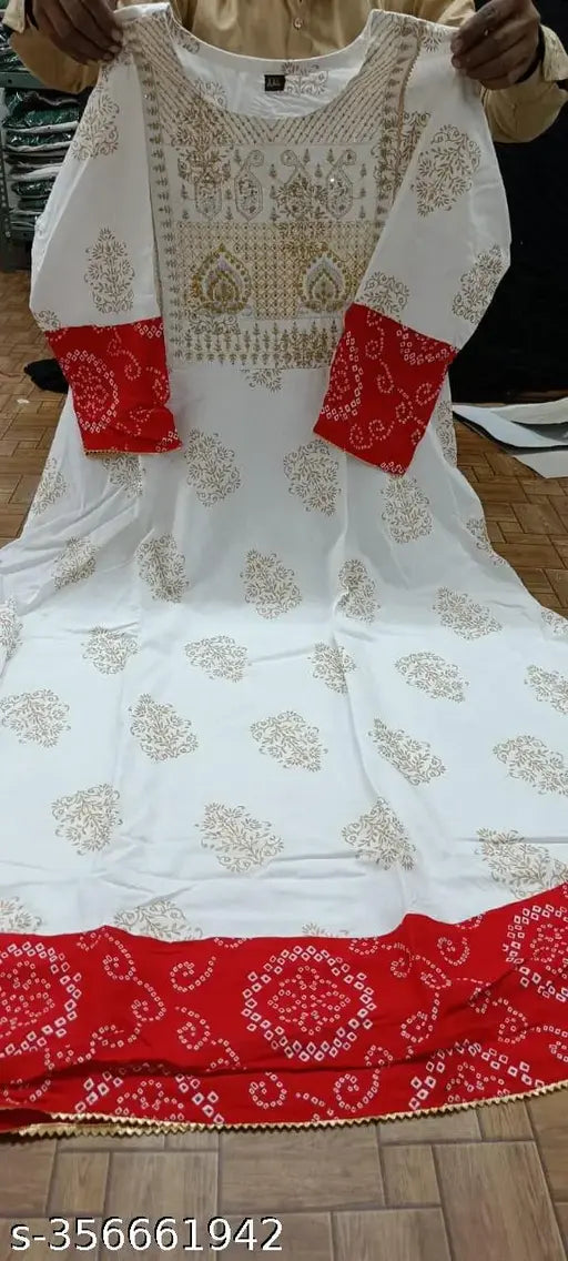 Rayon anarkali kurta, printed combo, three-quarter sleeves, Indian women's fashion