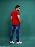 Men's cotton round neck t-shirt, short sleeves, printed design, size M (38in chest, 27in length), Indian origin, affordable quality apparel
