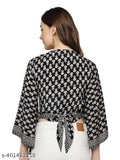Art Silk women's three-quarter sleeve crop top wrap tunic, printed in vibrant Indian designs, free size (Bust 42in, Length 18in)