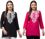 Embroidered Rayon Short Kurti, three-quarter sleeves, Indian women's fashion, vibrant kashmiri top