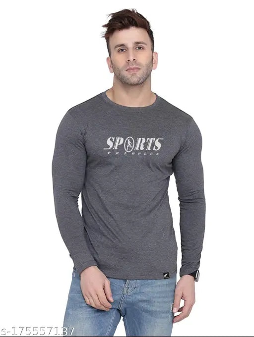 Charcoal trendy classic sports print Cotton-blend T-shirt for men, perfect for activewear