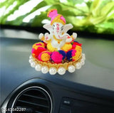 Handpainted Ganpati statue, 12cm x 10cm x 12cm poly resin figurine for home decor or car dashboard, Indian Ganesh Idol in Spiritual & Festive Décor