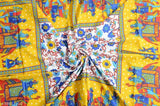Yellow GanGore cotton flat sheets, fine Jaipuri pattern, double queen size, 2 pillow covers for heavy winter