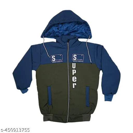 Boys nylon blend full sleeve winter jacket, colorblock design, funky and stylish for winter outings
