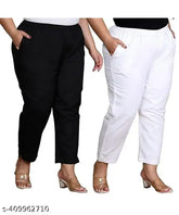 Solid cotton plus size trousers with 2 side pockets, elastic waistband, India origin