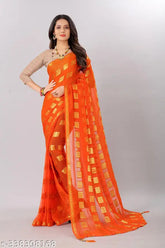 Women's party wear, chiffon saree with jacquard blouse featuring zari woven pattern, Indian craftsmanship on display