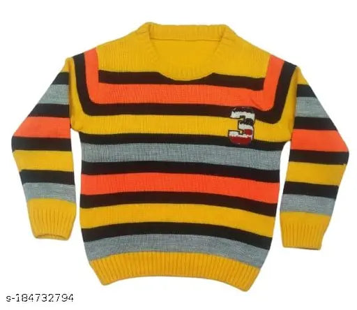 Acrylic striped sweater for boys, colorblocked pattern, 9-12 months size