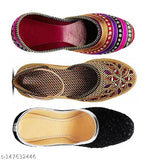 Textile embellished mojari sandals, women's bellies set of 3 pairs, handcrafted from India