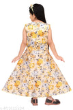 Golden cotton blend digital print gown for girls (TMTRENDZ), ideal for parties and special occasions